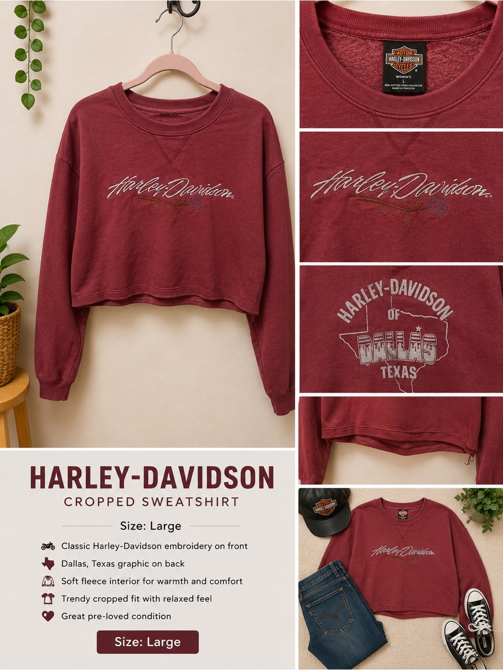 Harley-Davidson Burgundy Cropped Sweatshirt